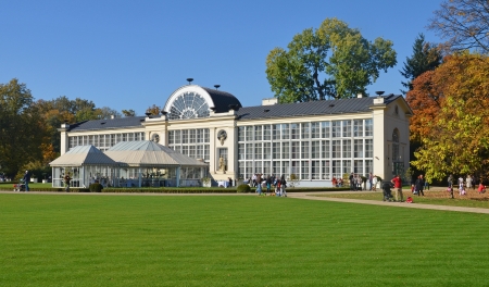 Old lazenki royal palace in golden - Warsaw Poland のeditorial素材