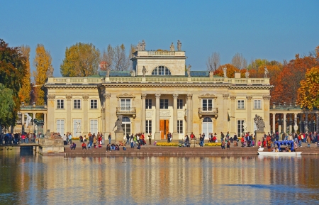 Old lazenki royal palace in golden - Warsaw Poland のeditorial素材