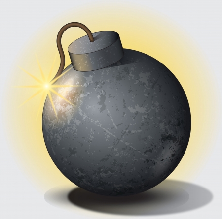 High quality vector illustration of an old bomb with fuse set on fire のイラスト素材