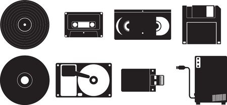 icon set showing different kinds of devices used for storing dataのイラスト素材