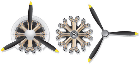 Modern propeller and star engine  with cover on white background.