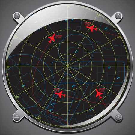 Vector flight control radar showing information about terrain and aircrafts.のイラスト素材