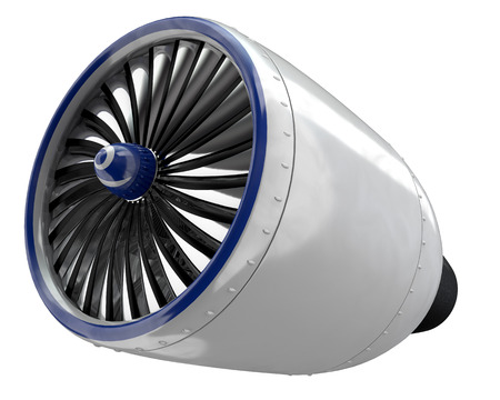 3d render of a modern jet engine. Perspective view. Isolated on white.