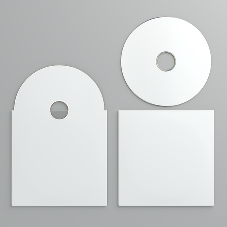 3d render of a cd dvd compact disc mockup on grey background. Top view.の写真素材