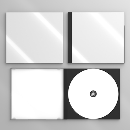 3d render of a cd dvd compact disc plastic box mockup on grey background. Top view.の写真素材