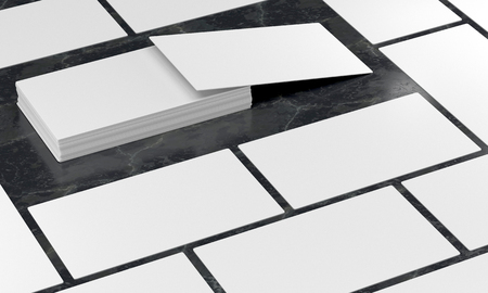 3d render illustration of visit card mockup on colormarble stone background. Perspective view.の写真素材