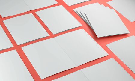 3d render illustration of a leaflet mockup on color background. Perspective view.の写真素材