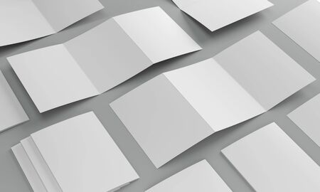 3d render illustration of a leaflet mockup on grey background.の写真素材