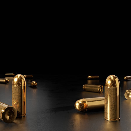 3d render illustration of a pistol ammunition on white background. Top view.