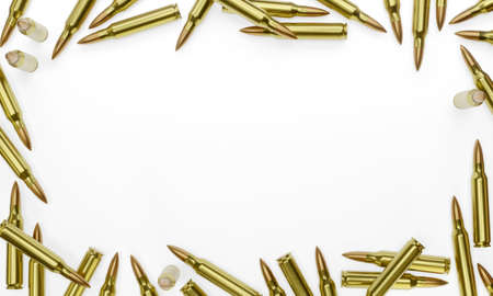 3d render illustration of a rifle ammunition on white background. Border formed from a bunch of...