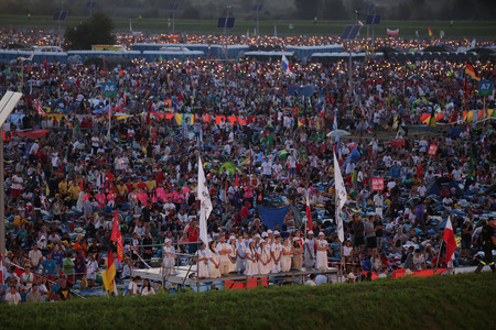 BRZEGI, POLAND - JULY 30, 2016: World Youth Day 2016 , Brzegi near Krakow o/p   pilgrimsのeditorial素材