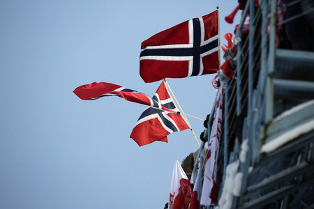 ZAKOPANE, POLAND - JANUARY 24, 2016: FIS Ski Jumping World Cup in Zakopane o/p fansのeditorial素材