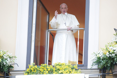 KRAKOW, POLAND - JULY 28, 2016: Krakow, Franciszkanska street, World Youth Day 2016 o/p pope Francisのeditorial素材