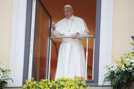 KRAKOW, POLAND - JULY 28, 2016: Krakow, Franciszkanska street, World Youth Day 2016 o/p pope Francisのeditorial素材