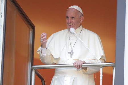 KRAKOW, POLAND - JULY 28, 2016: Krakow, Franciszkanska street, World Youth Day 2016 o/p pope Francisのeditorial素材