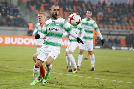 NIECIECZA, POLAND - FEBRUARY 17, 2017: Polish Premier Football League Termalica Bruk-Bet Nieciecza - Lechia Gdansk o/p  Flavio Paixaoのeditorial素材