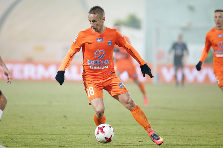 NIECIECZA, POLAND - FEBRUARY 17, 2017: Polish Premier Football League Termalica Bruk-Bet Nieciecza - Lechia Gdansk o/p Vlastimir Jovanovicのeditorial素材