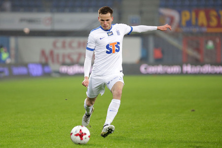 GLIWICE, POLAND - FEBRUARY 18, 2017: Polish Premier Football League Piast Gliwice - Lech Poznan o/p Tomasz Kedzioraのeditorial素材