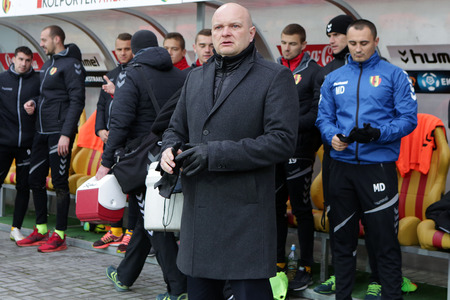 KIELCE, POLAND - FEBRUARY 18, 2017: Polish Premier Football League Korona Kielce - Wisla Plock o/p Maciej Bartoszekのeditorial素材