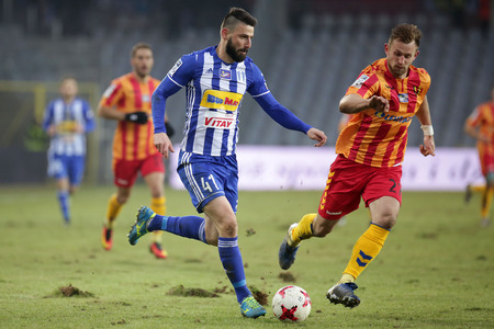 KIELCE, POLAND - FEBRUARY 18, 2017: Polish Premier Football League Korona Kielce - Wisla Plock o/p  Dimitar Ilievのeditorial素材