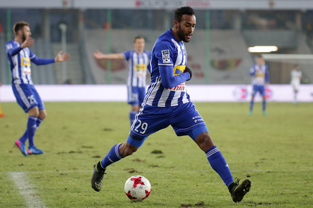 KIELCE, POLAND - FEBRUARY 18, 2017: Polish Premier Football League Korona Kielce - Wisla Plock o/p  Jose Kanteのeditorial素材