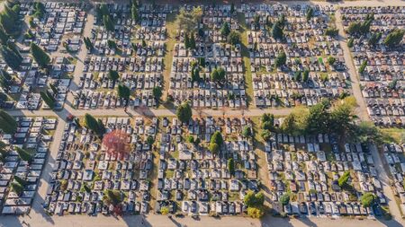 Cemetery in Olkusz, Poland - aerial viewの写真素材