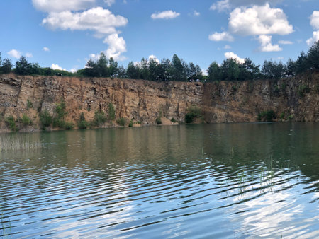 Jaworzno, Poland, Grodek water reservoir on site closed dolomite opencast mine, famous qarry called the Polish Maldives.の写真素材