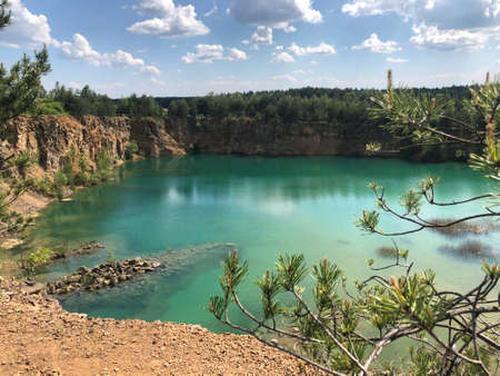Jaworzno, Poland, Grodek water reservoir on site closed dolomite opencast mine, famous qarry called...