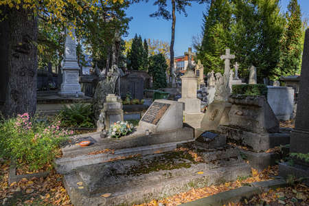TARNOW, POLAND - OCTOBER 09, 2021: Polish city in Malopolska often called "Pearl of Polish Renaissance". Europe's most beautiful town according CNN. o / p old cemeteryのeditorial素材