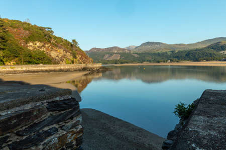 View on The Rail and Footbridge in Barmouth in Wales United Kindgomの写真素材