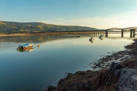 View on The Rail and Footbridge in Barmouth in Wales United Kindgomの写真素材
