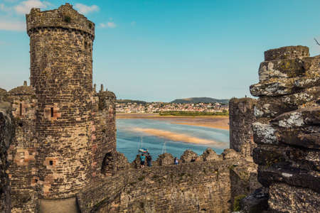 Conwy Castle in Wales, outside and inside view of the town of Conwyのeditorial素材