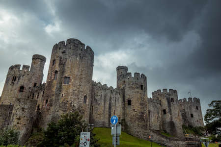 Conwy Castle in Wales, outside and inside view of the town of Conwyのeditorial素材