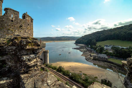 Conwy Castle in Wales, outside and inside view of the town of Conwyのeditorial素材