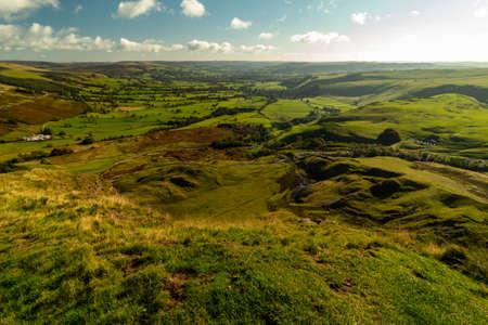 Mam Tor in National Park Peak District in Derbyshire UK, walking in footpath in autumn 2021.