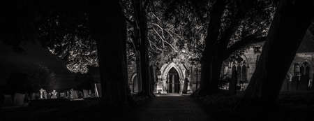 In the night ,St Michael's Church, Sutton-on-the-Hill, UK autumn 2021.の写真素材