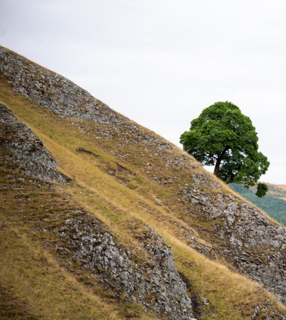 Winnats Pass in National Park Peak District in England before sunset 2022.の写真素材