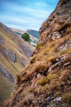 Winnats Pass in National Park Peak District in England before sunset 2022.の写真素材