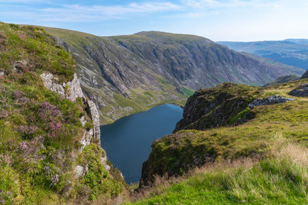 Climbing and lake view on cadair idris hill in wales 2022.の写真素材