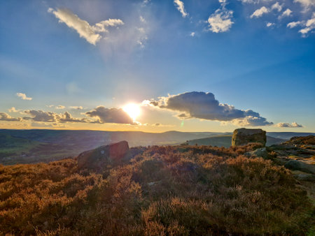 Capturing the Beauty of Bamford Edge at Sunset: A Stunning Viewの写真素材