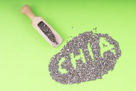 Chia seeds. Chia word made from chia seedsの写真素材