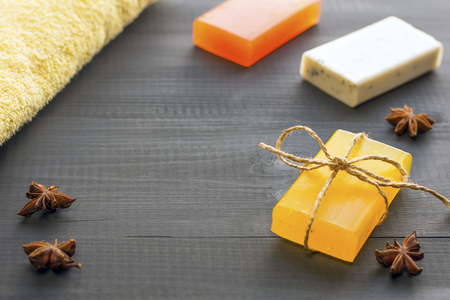 Color fragrant soap spa concept backgroundの写真素材