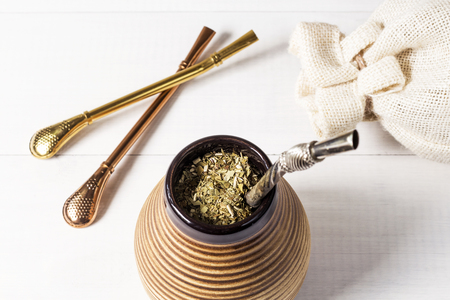 yerba mate with accesories. traditional latin american drinkの写真素材