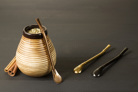 yerba mate with accesories. traditional latin american drinkの写真素材