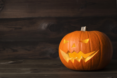 Halloween carved pumpkin, jack-o-lanternの写真素材