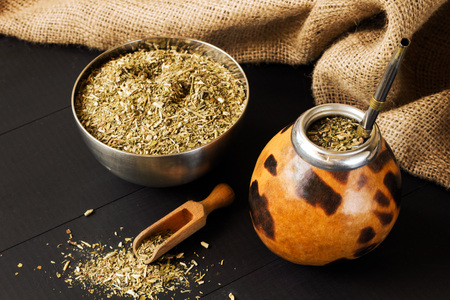traditional yerba mate drink in gourd materoの写真素材