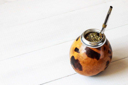 traditional yerba mate drink in gourd materoの写真素材