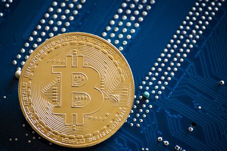 Bitcoin symbol coin on computer partの写真素材