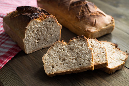 tasty fresh homemade sourdough breadの写真素材