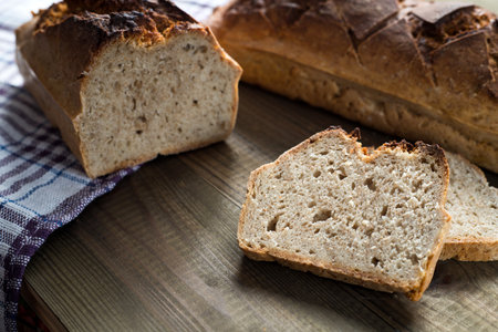 tasty fresh homemade sourdough breadの写真素材